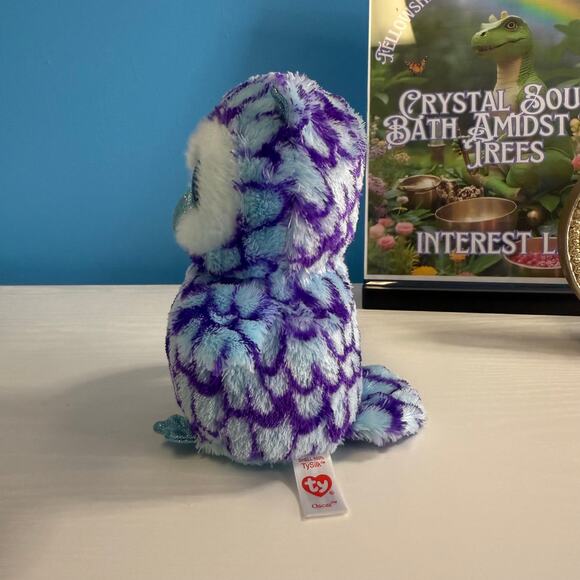 Ty Beanie Boo Oscar Owl 6” Blue Purple Plush Stuffed Animal EUC Sparkle Eyes - Picture 4 of 5